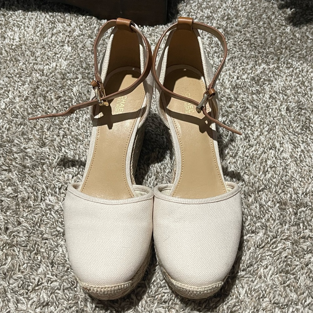 Michael Kors Cream and Tan Wedges with Lace Detailing